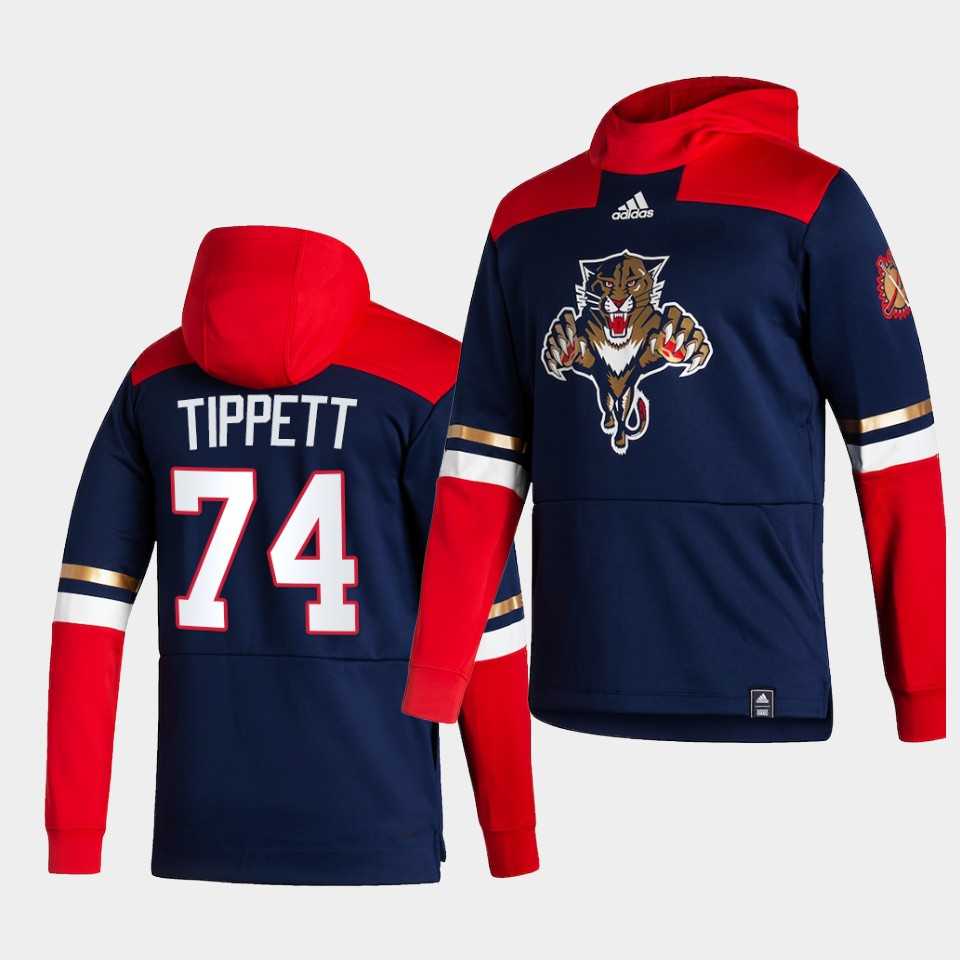 Men Florida Panthers 74 Tippett Blue NHL 2021 Adidas Pullover Hoodie Jersey